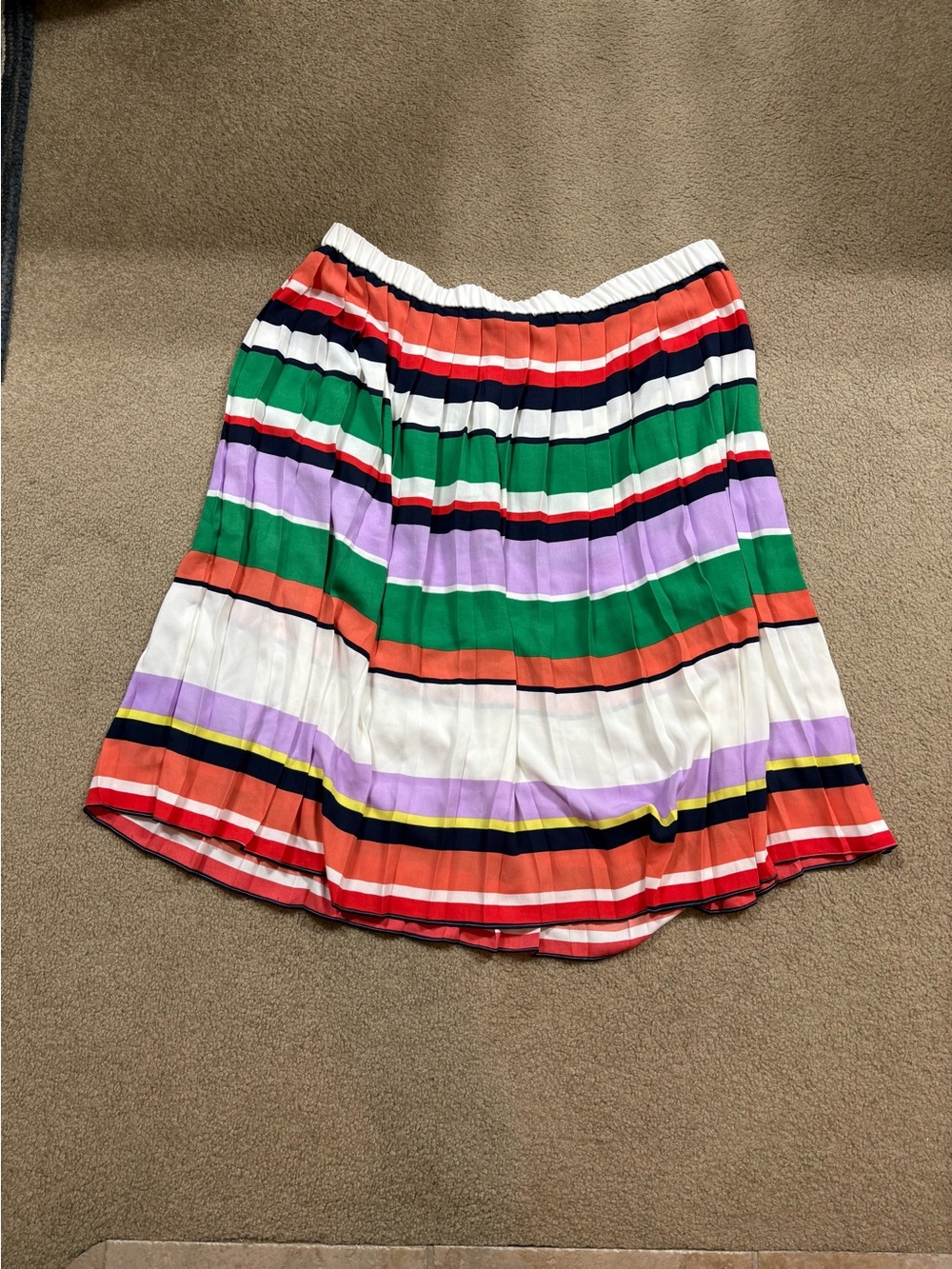 Halogen Multicolor Striped Pleated Midi Skirt - Green, Red, Purple, White, Navy